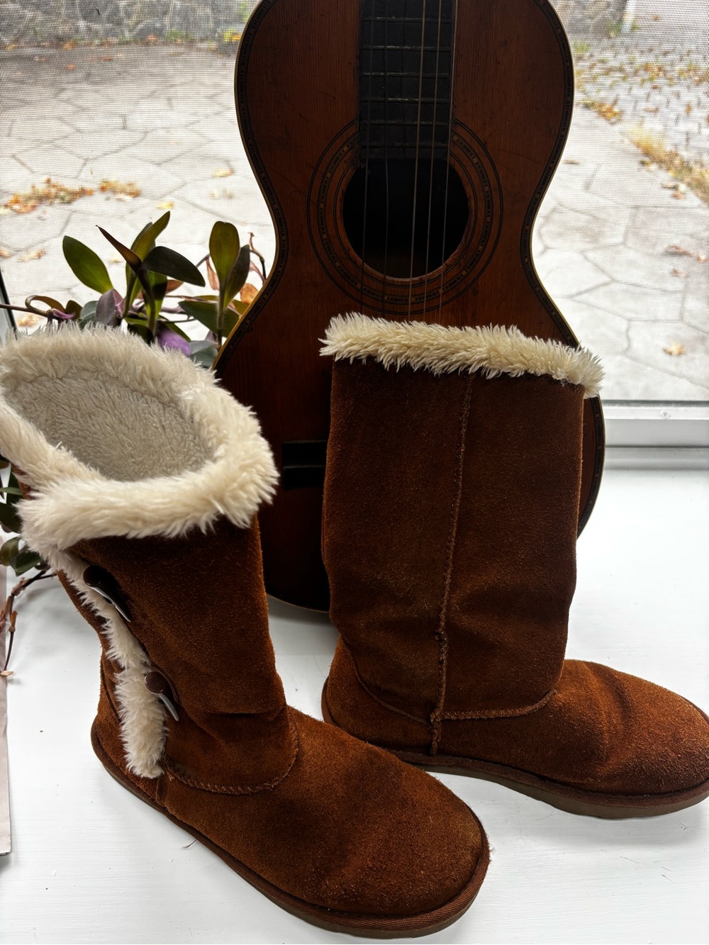 Women's Sonoma Life & Style Carmel Brown Suede Leather Boots Fur Lined Size 9